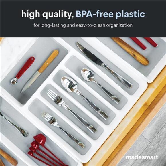 Kitchen silverware tray drawer organizer white utensil holder nonslip large BPA - Picture 5 of 6